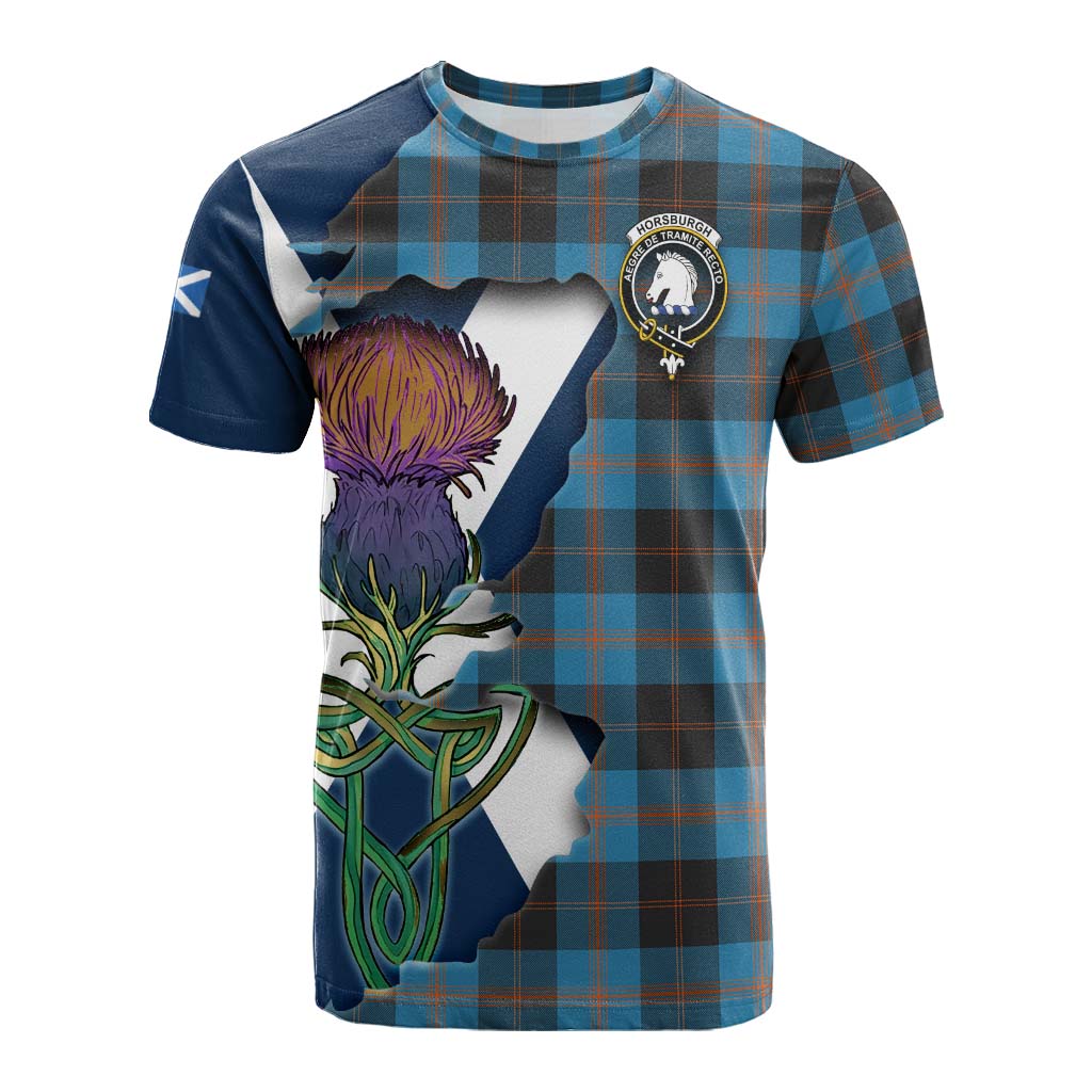 Tartan Vibes Clothing Horsburgh Tartan Family Crest Cotton T-shirt Scottish Thistle Celtic Inspired