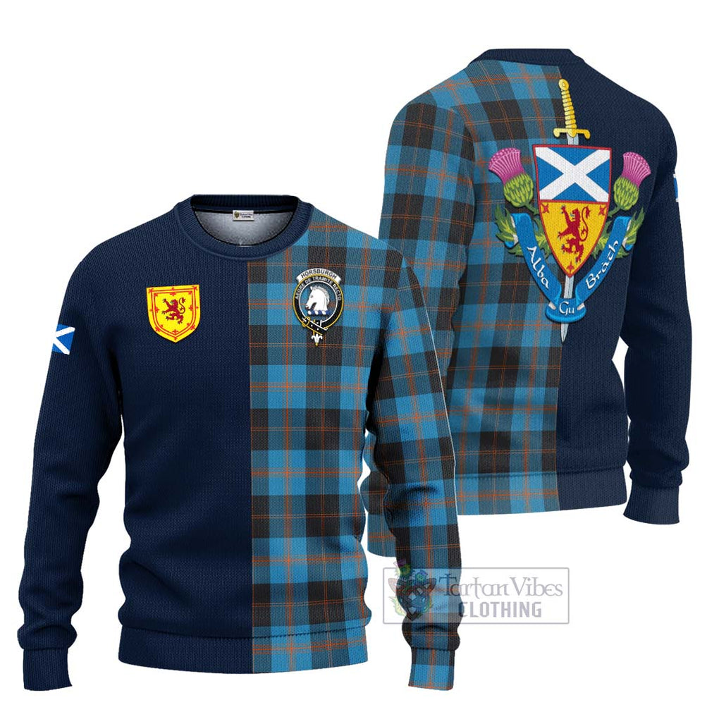 Horsburgh Tartan Ugly Sweater Alba with Scottish Lion Royal Arm Half Style Unisex - Tartan Vibes Clothing