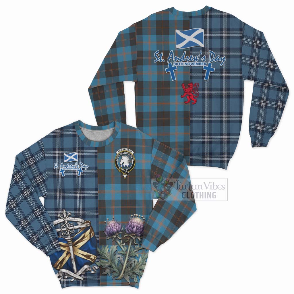 Horsburgh Tartan Sweatshirt Happy St. Andrew's Day Half Tartan Style Unisex - Tartan Vibes Clothing