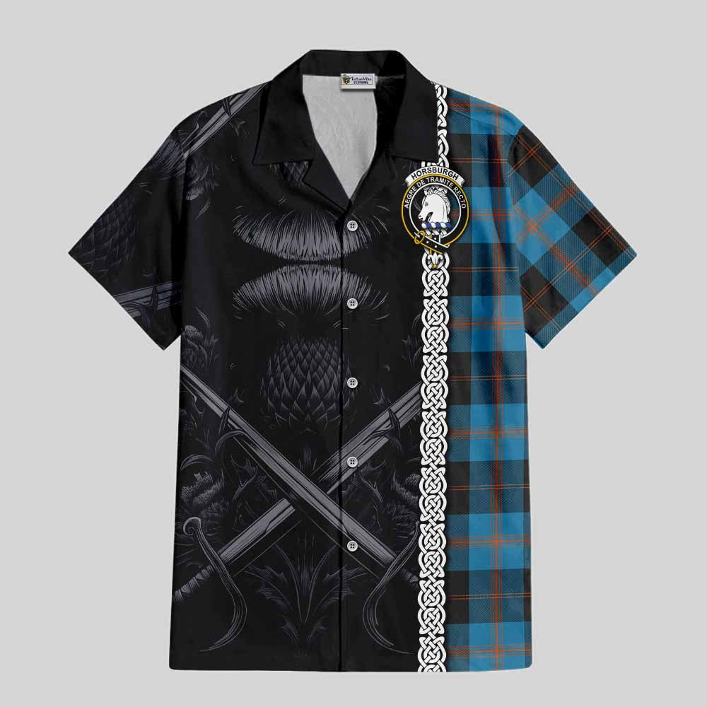 Horsburgh Tartan Hawaiian Shirt with Family Crest Cross Sword Thistle Celtic Vibes Kid - Tartan Vibes Clothing