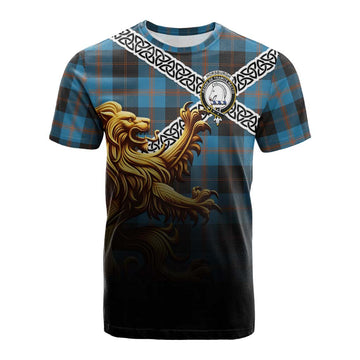 Horsburgh Crest Tartan Cotton T-shirt with Golden Lion Emblem Celtic Style