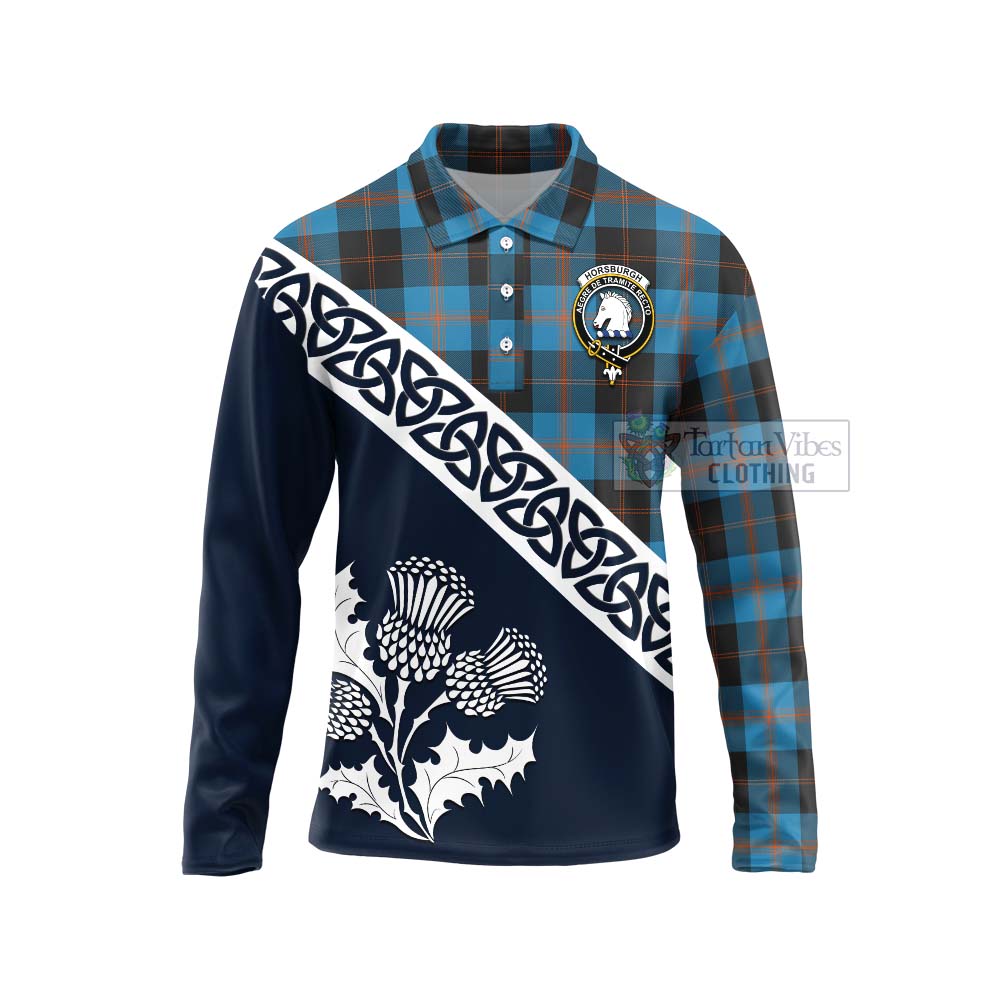 Horsburgh Tartan Long Sleeve Polo Shirt Featuring Thistle and Scotland Map Unisex - Tartan Vibes Clothing