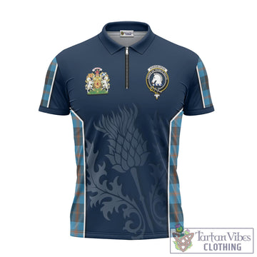 Horsburgh Tartan Zipper Polo Shirt with Family Crest and Scottish Thistle Vibes Sport Style