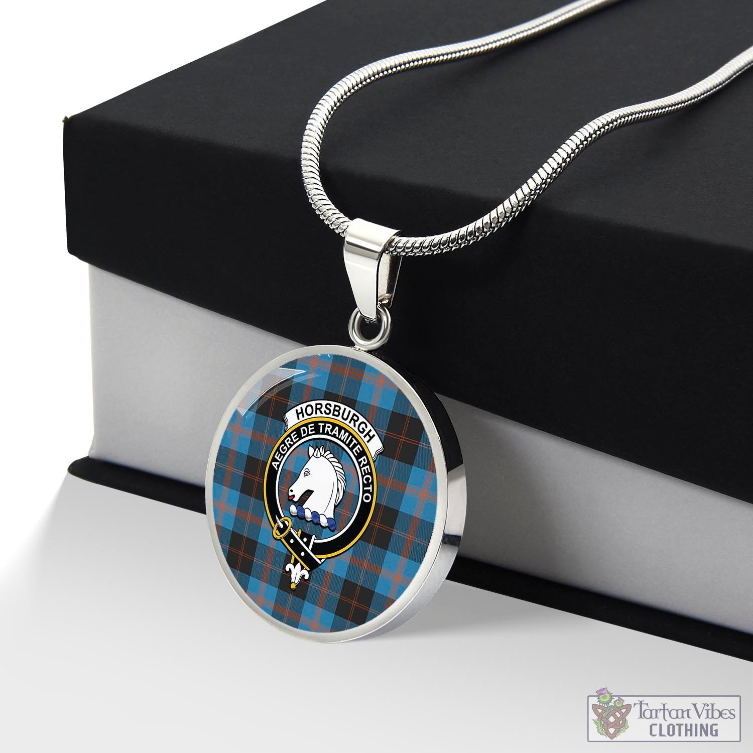 Horsburgh Tartan Circle Necklace with Family Crest Luxury Necklace (Silver) No - Tartan Vibes Clothing