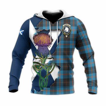 Tartan Vibes Clothing Horsburgh Tartan Family Crest Knitted Hoodie Scottish Thistle Celtic Inspired