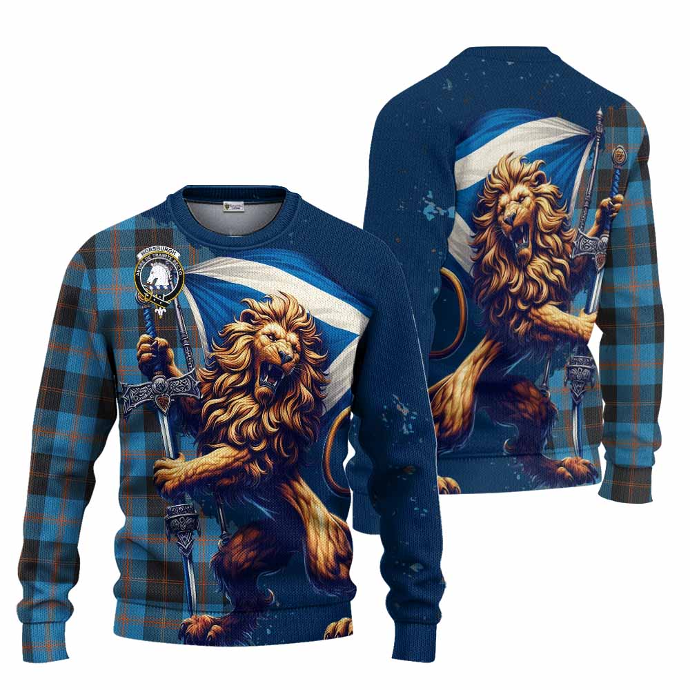 Horsburgh Tartan Family Crest Knitted Sweater with Scottish Majestic Lion Unisex - Tartan Vibes Clothing