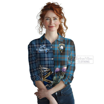 Horsburgh Tartan Women's Casual Shirt Happy St. Andrew's Day Half Tartan Style Female - Tartan Vibes Clothing