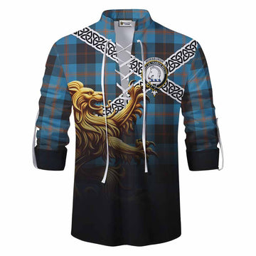 Horsburgh Crest Tartan Ghillie Kilt Shirt with Golden Lion Emblem Celtic Style Men - Tartan Vibes Clothing