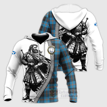 Horsburgh Tartan Clan Crest Knitted Hoodie with Highlander Warrior Celtic Style Unisex Knitted Pullover Hoodie - Tartan Vibes Clothing