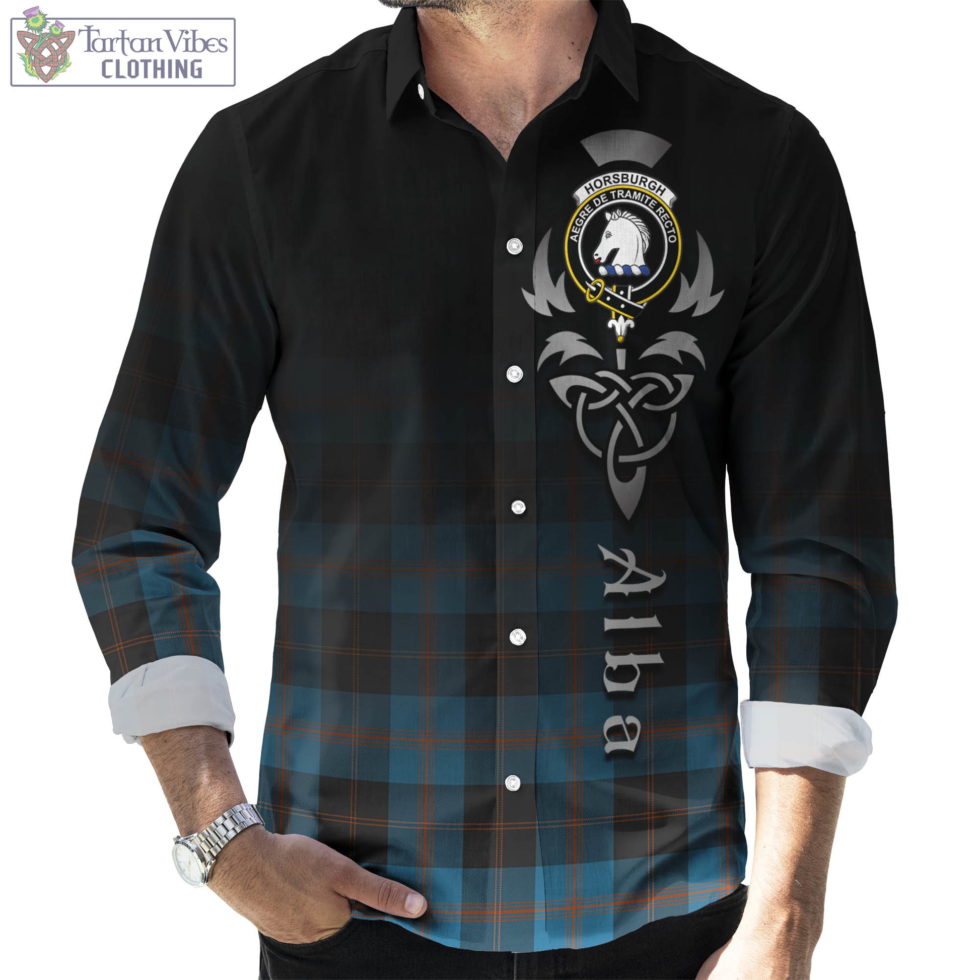 Horsburgh Tartan Long Sleeve Button Up Featuring Alba Gu Brath Family Crest Celtic Inspired Men's Shirt - Tartan Vibes Clothing