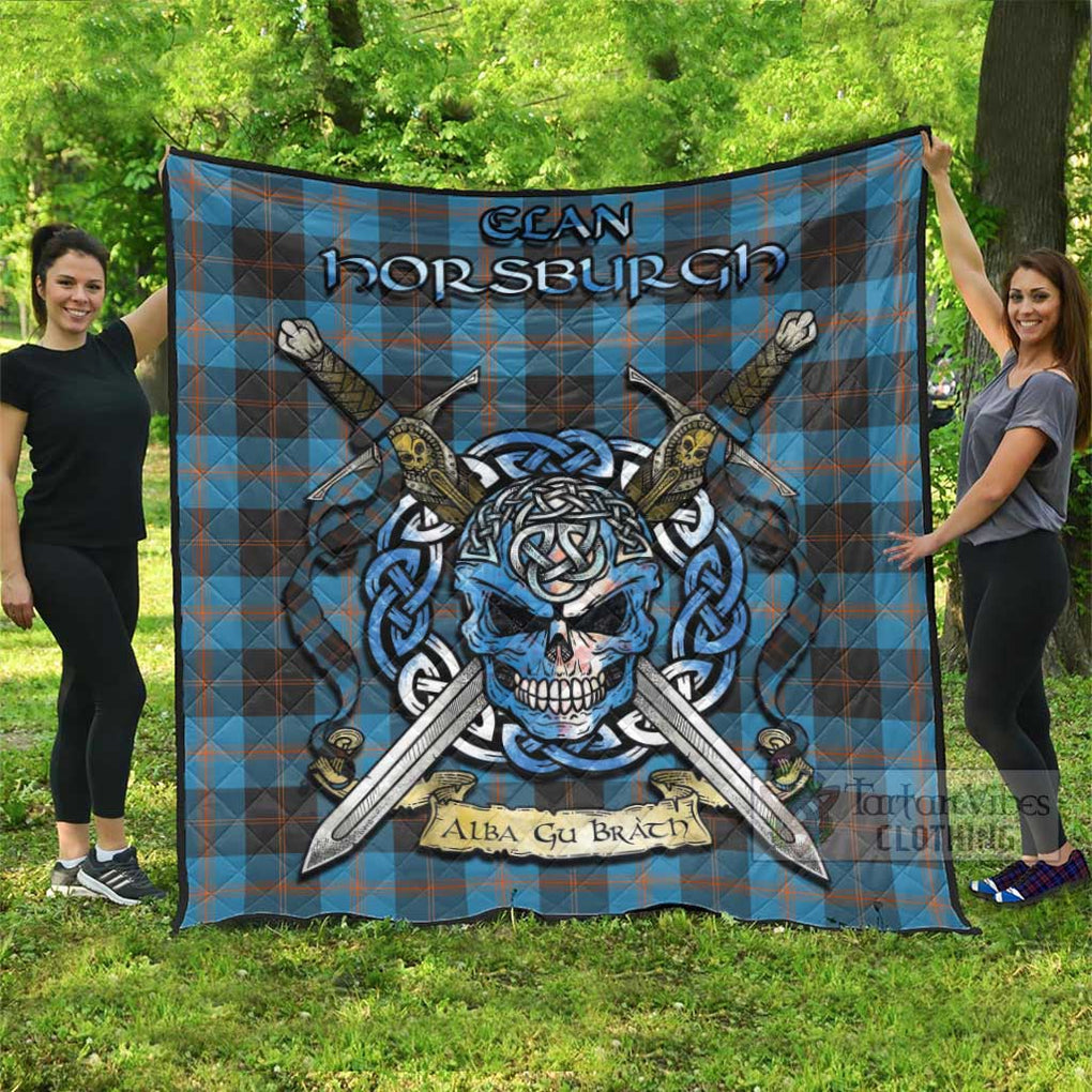 Horsburgh Tartan Quilt with Celtic Skull Alba Gu Brath Style Super King Quilt 91" x 110" - Tartan Vibes Clothing