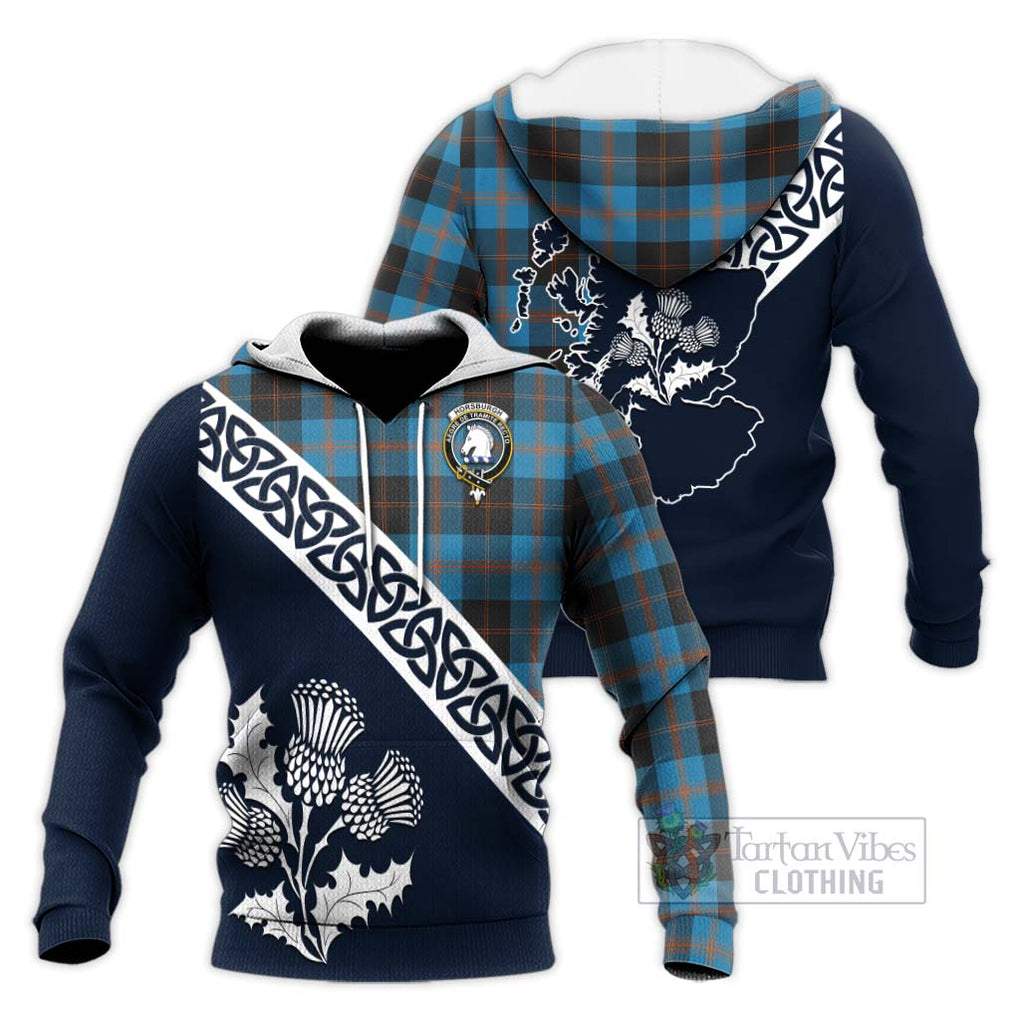 Horsburgh Tartan Knitted Hoodie Featuring Thistle and Scotland Map Unisex Knitted Pullover Hoodie - Tartan Vibes Clothing