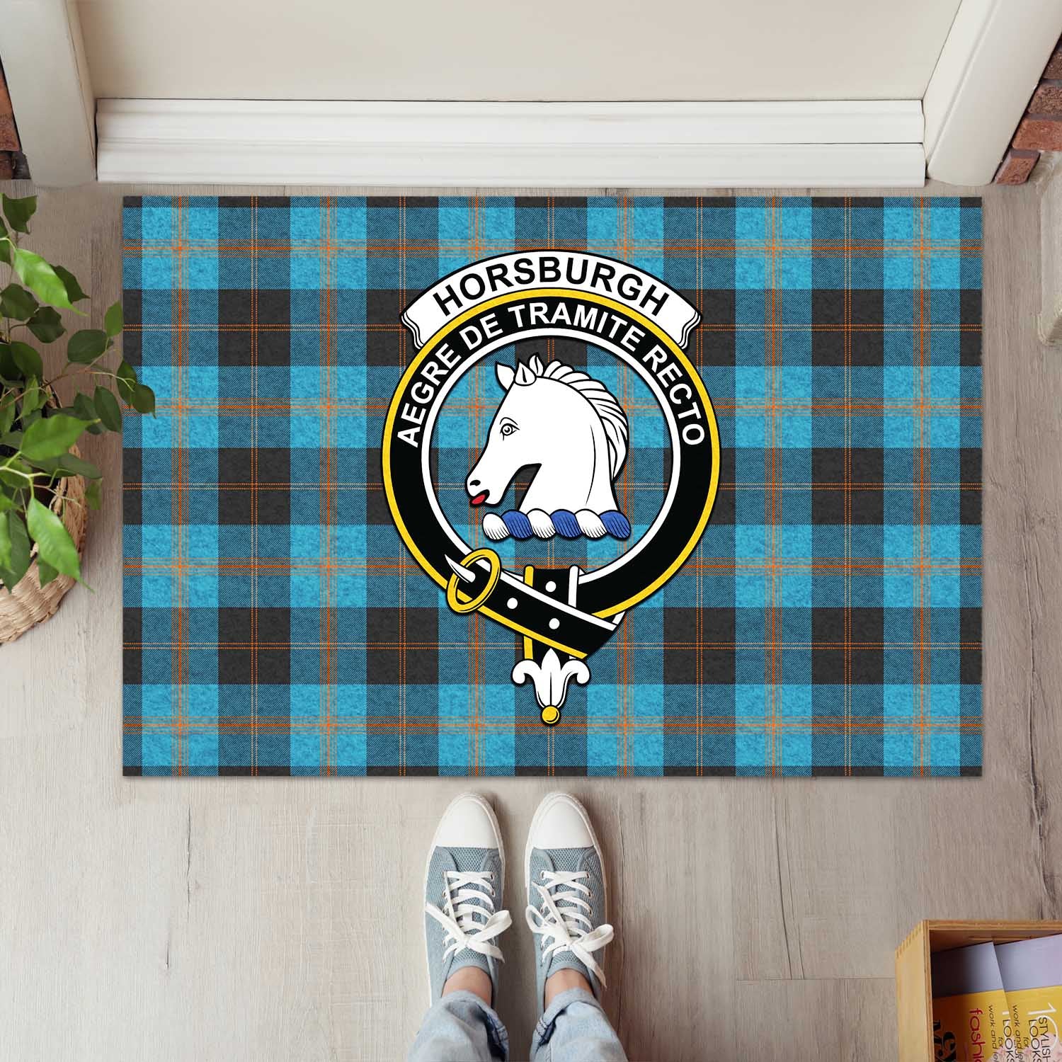 Horsburgh Tartan Rubber Doormat with Family Crest L 60*90cm - Tartan Vibes Clothing
