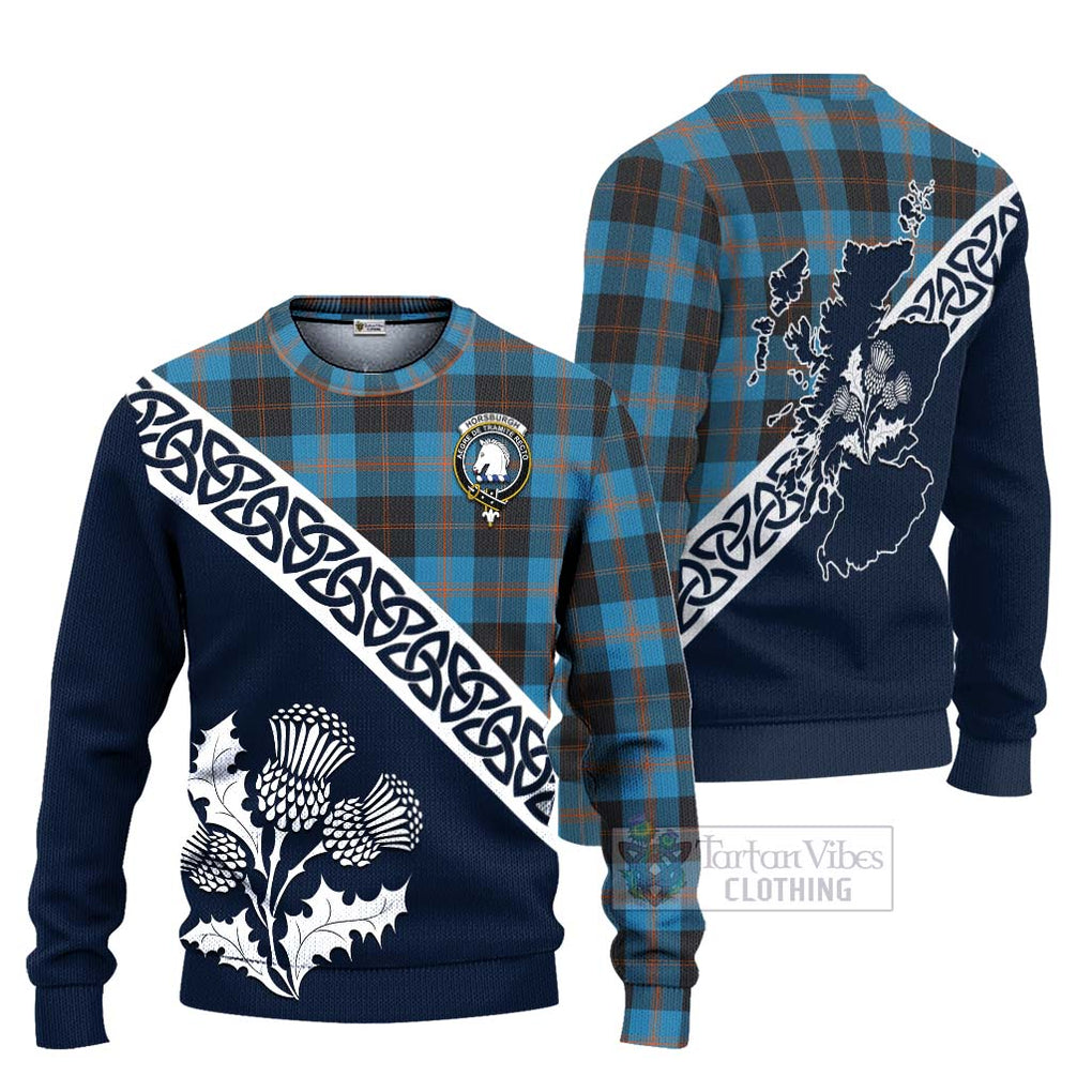 Horsburgh Tartan Ugly Sweater Featuring Thistle and Scotland Map Unisex - Tartan Vibes Clothing