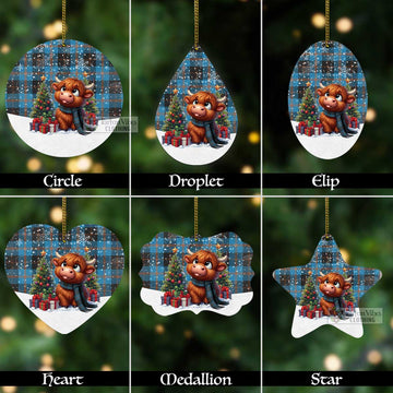 Tartan Vibes Clothing Horsburgh Tartan Christmas Aluminium Ornament with Adorable Highland Coo
