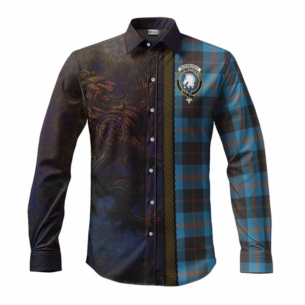Horsburgh Tartan Family Crest Long Sleeve Button Shirt Alba Gu Brath Be Brave Lion Ancient Style Men's Shirt S - Tartan Vibes Clothing
