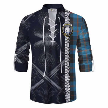 Horsburgh Tartan Ghillie Kilt Shirt with Family Crest Cross Sword Thistle Celtic Vibes Men - Tartan Vibes Clothing
