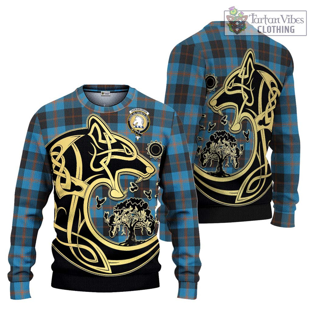 Horsburgh Tartan Ugly Sweater with Family Crest Celtic Wolf Style Unisex - Tartan Vibes Clothing