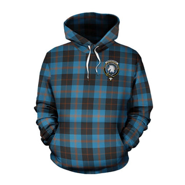 Horsburgh Tartan Cotton Hoodie with Family Crest and Bearded Skull Holding Bottles of Whiskey Pullover Hoodie XS - Tartan Vibes Clothing