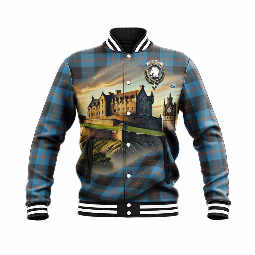Horsburgh Tartan Family Crest Baseball Jacket with Scottish Ancient Castle Style Unisex - Tartan Vibes Clothing