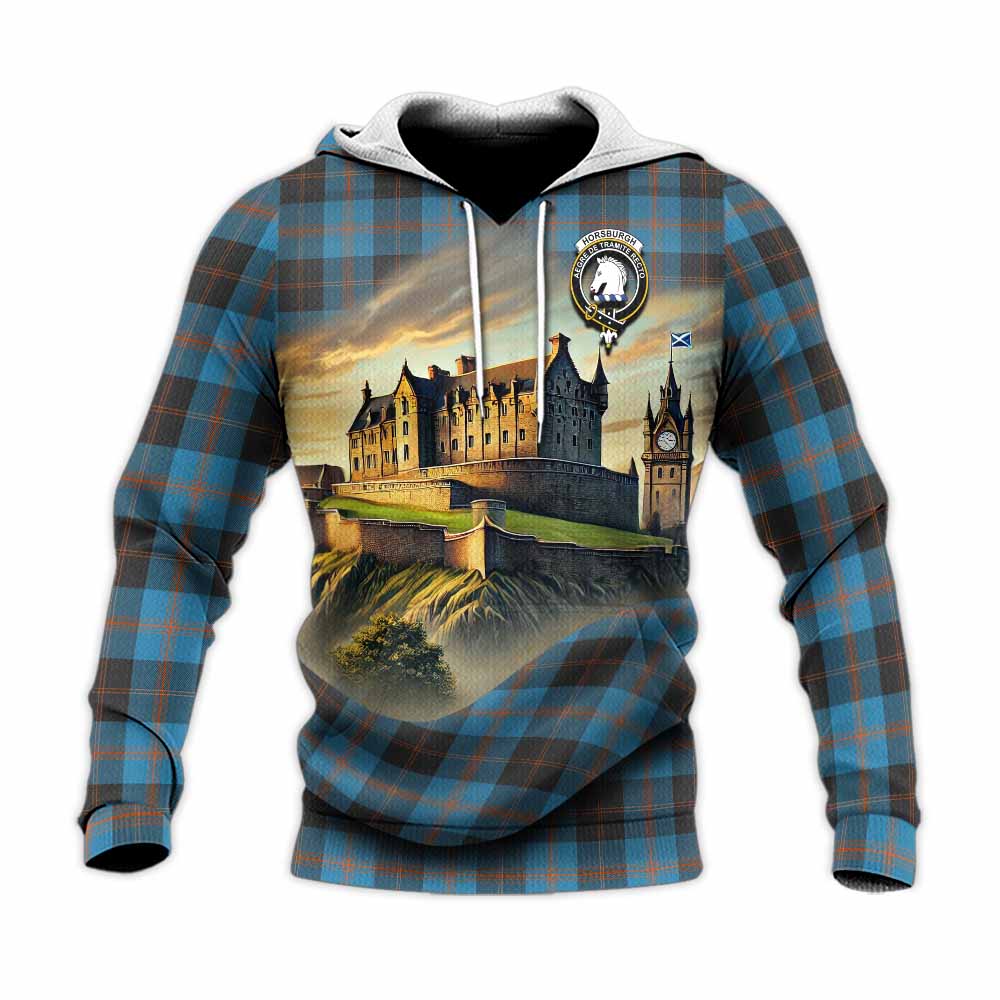 Horsburgh Tartan Family Crest Knitted Hoodie with Scottish Ancient Castle Style Unisex Knitted Pullover Hoodie - Tartan Vibes Clothing