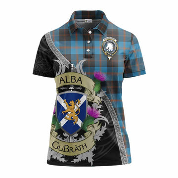 Horsburgh Tartan Family Crest Women's Polo Shirt Lion Rampant Royal Thistle Shield Celtic Inspired Women - Tartan Vibes Clothing