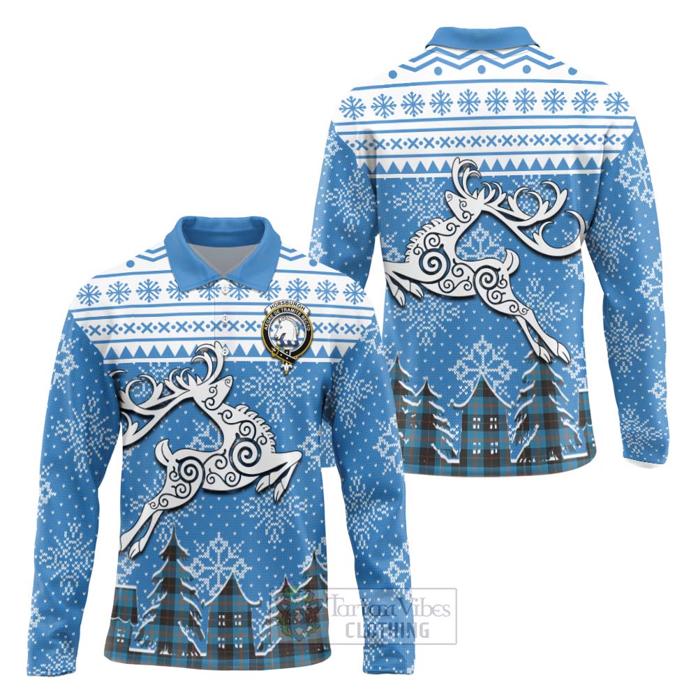 Horsburgh Clan Christmas Long Sleeve Polo Shirt Celtic Reindeer Style Unisex - Tartan Vibes Clothing