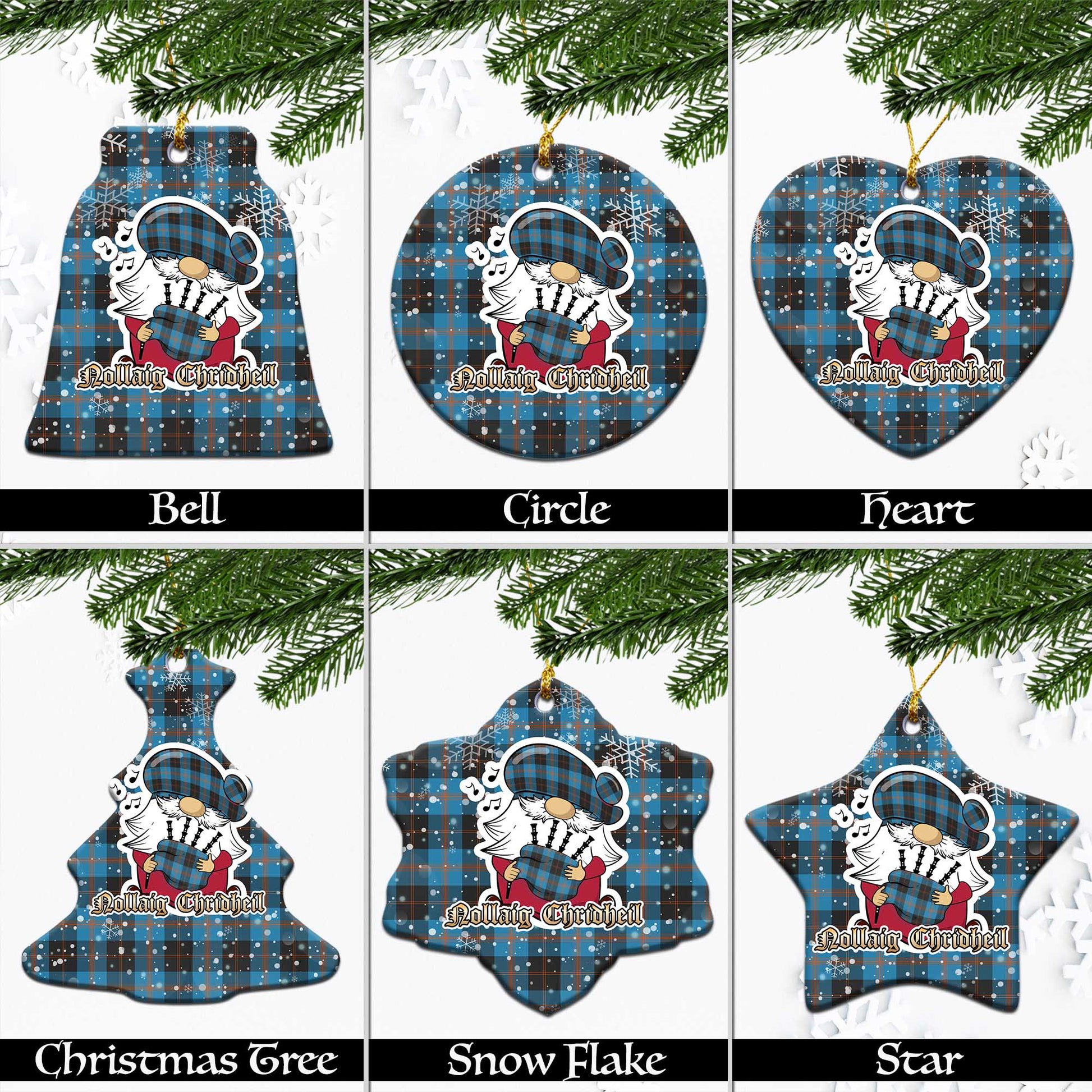 Horsburgh Tartan Christmas Ceramic Ornaments with Scottish Gnome Playing Bagpipes Ceramic - Tartan Vibes Clothing