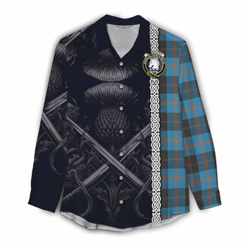 Horsburgh Tartan Women's Casual Shirt with Family Crest Cross Sword Thistle Celtic Vibes Female - Tartan Vibes Clothing