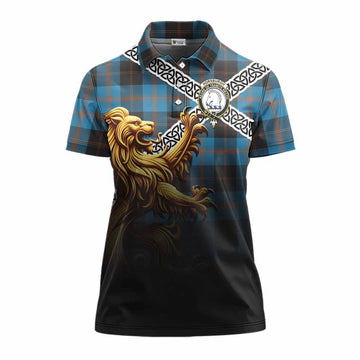 Horsburgh Crest Tartan Women's Polo Shirt with Golden Lion Emblem Celtic Style Women - Tartan Vibes Clothing