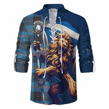Horsburgh Tartan Family Crest Ghillie Kilt Shirt with Scottish Majestic Lion Men - Tartan Vibes Clothing