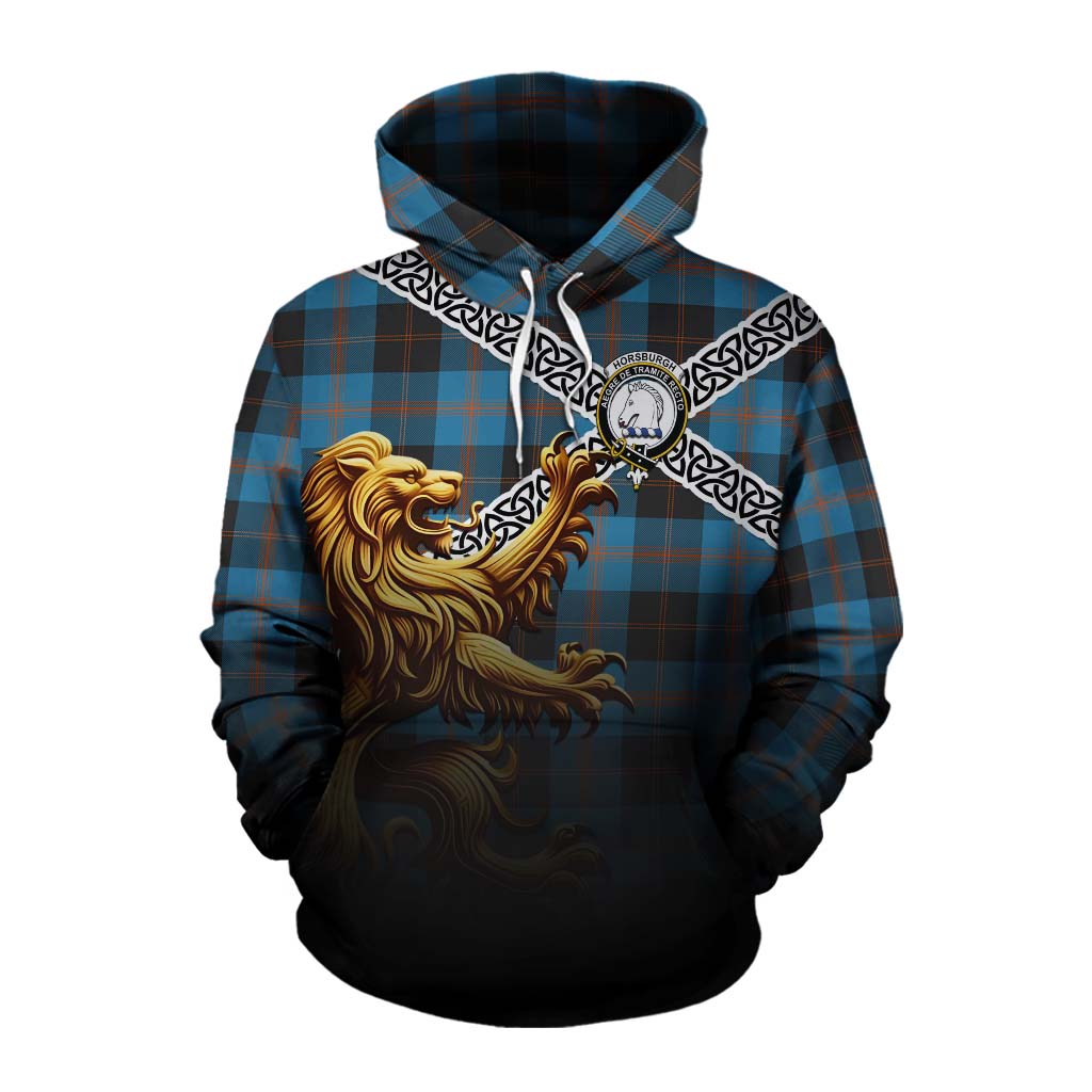 Horsburgh Crest Tartan Cotton Hoodie with Golden Lion Emblem Celtic Style Pullover Hoodie XS - Tartan Vibes Clothing
