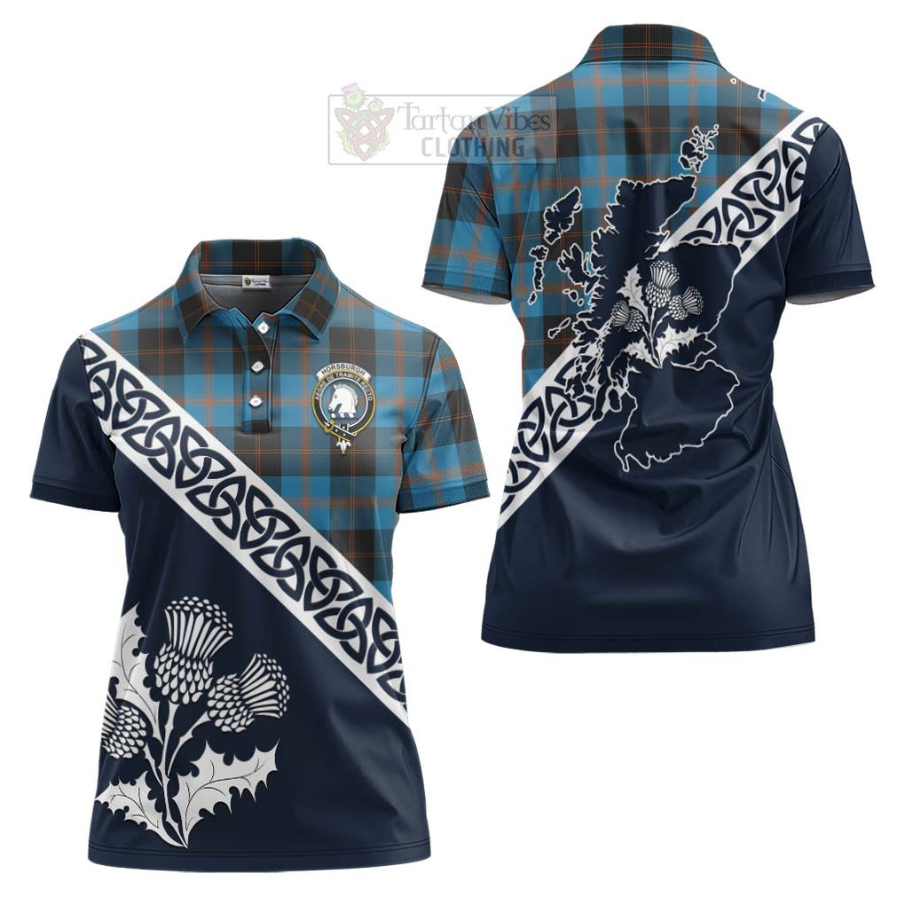 Horsburgh Tartan Women's Polo Shirt Featuring Thistle and Scotland Map Women - Tartanvibesclothing Store