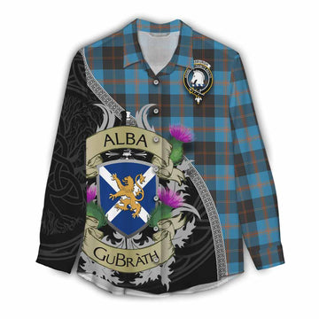 Horsburgh Tartan Family Crest Women's Casual Shirt Lion Rampant Royal Thistle Shield Celtic Inspired Female - Tartan Vibes Clothing