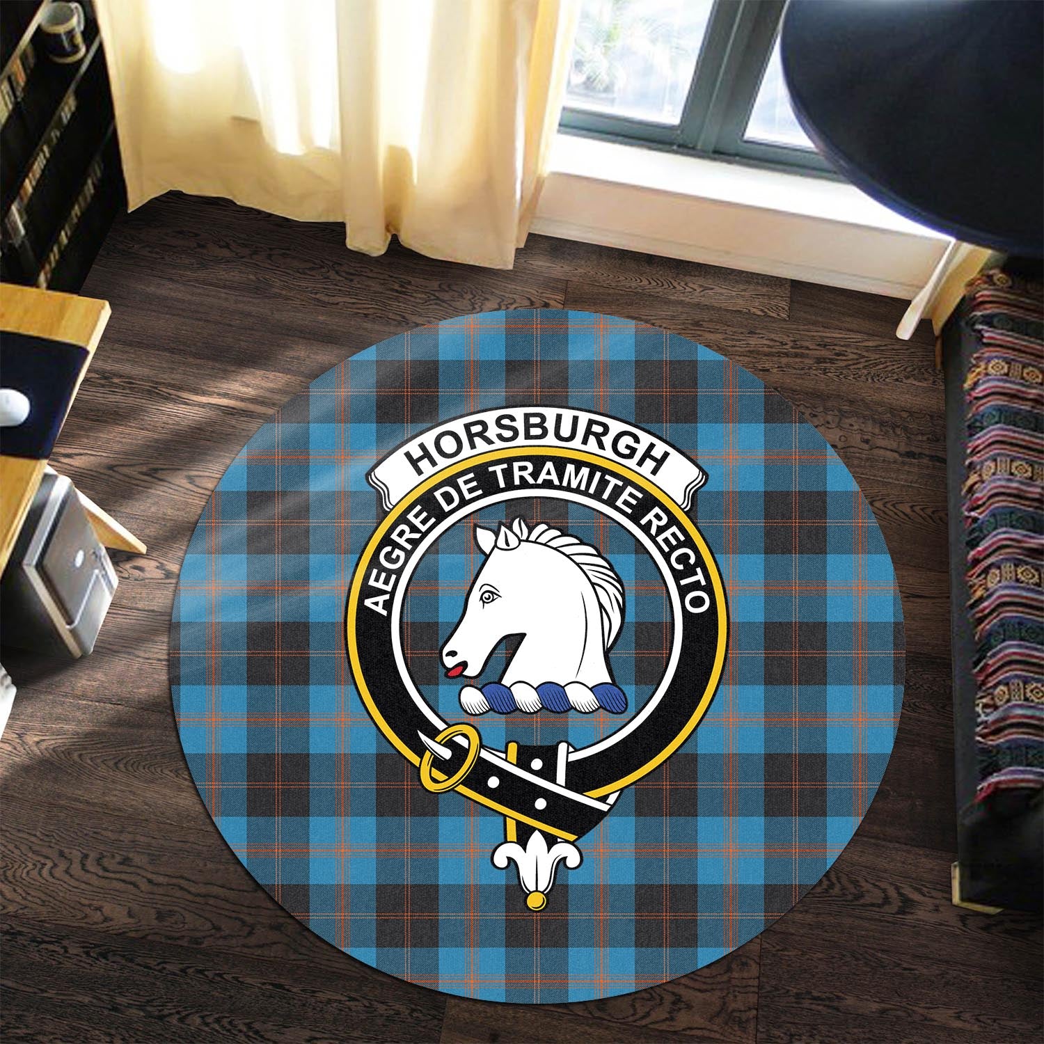Horsburgh Tartan Round Rug with Family Crest Premium Round Rug - Tartan Vibes Clothing