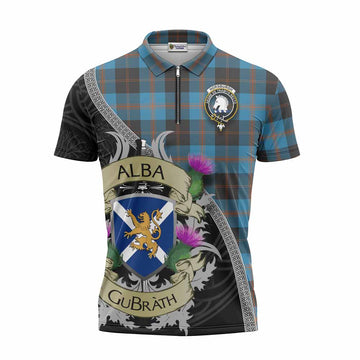 Horsburgh Tartan Family Crest Zipper Polo Shirt Lion Rampant Royal Thistle Shield Celtic Inspired Unisex - Tartan Vibes Clothing