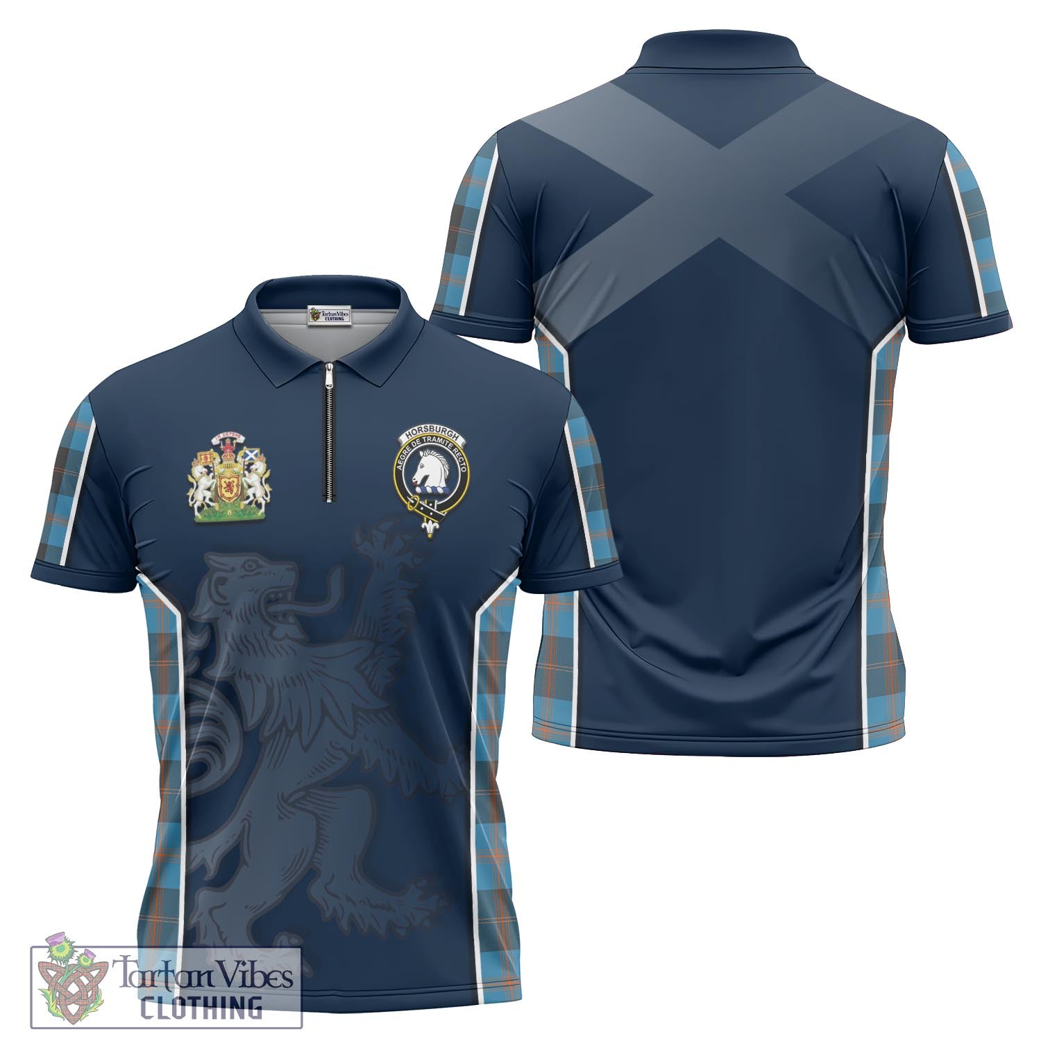 Tartan Vibes Clothing Horsburgh Tartan Zipper Polo Shirt with Family Crest and Lion Rampant Vibes Sport Style