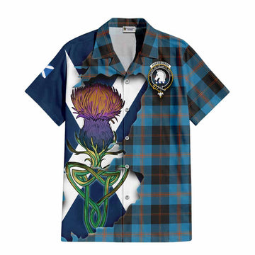 Tartan Vibes Clothing Horsburgh Tartan Family Crest Short Sleeve Button Shirt Scottish Thistle Celtic Inspired