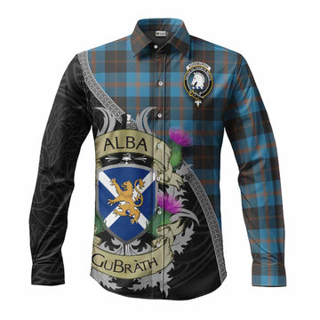 Horsburgh Tartan Family Crest Long Sleeve Button Shirt Lion Rampant Royal Thistle Shield Celtic Inspired Men's Shirt S - Tartan Vibes Clothing