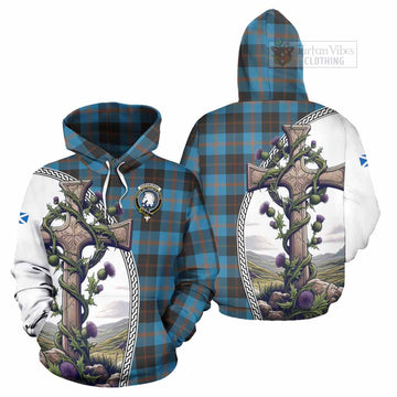 Tartan Vibes Clothing Horsburgh Tartan Hoodie with Family Crest and St. Andrew's Cross Accented by Thistle Vines