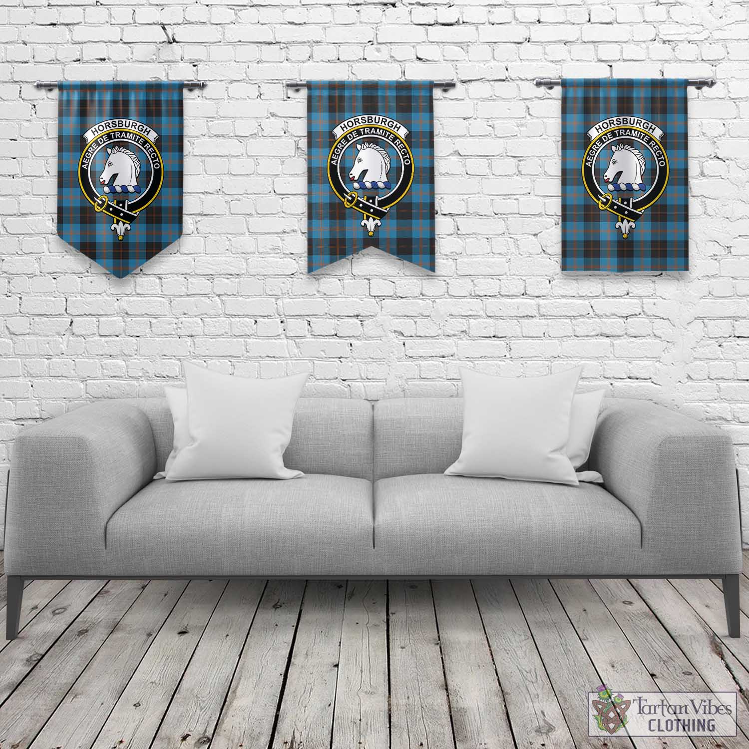 Horsburgh Tartan Gonfalon, Tartan Banner with Family Crest Rectangle - Tartan Vibes Clothing