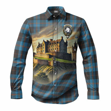 Tartan Vibes Clothing Horsburgh Tartan Family Crest Long Sleeve Button Shirt with Scottish Ancient Castle Style