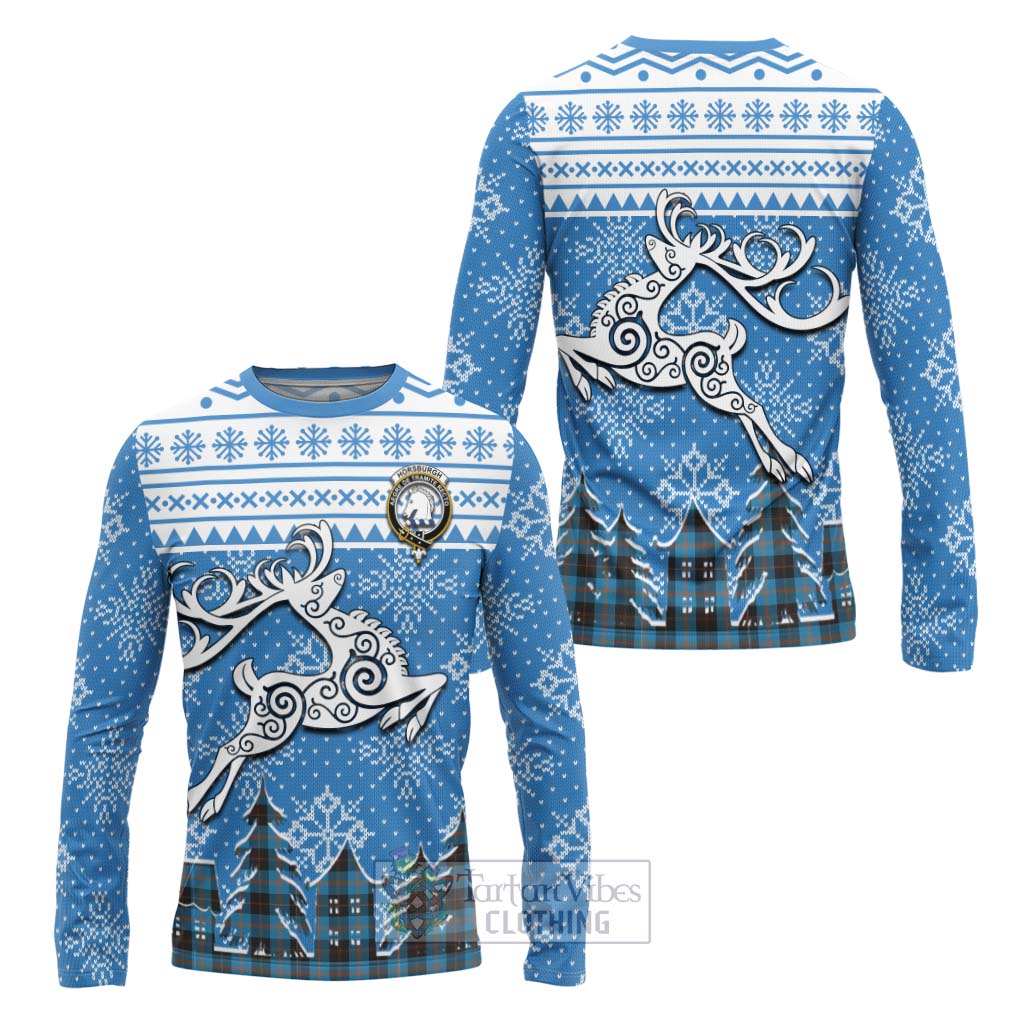 Horsburgh Clan Christmas Long Sleeve T-Shirt Celtic Reindeer Style Unisex - Tartan Vibes Clothing