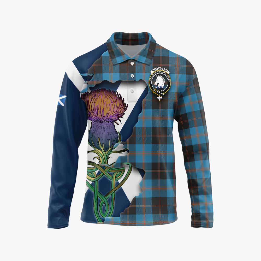Tartan Vibes Clothing Horsburgh Tartan Family Crest Long Sleeve Polo Shirt Scottish Thistle Celtic Inspired