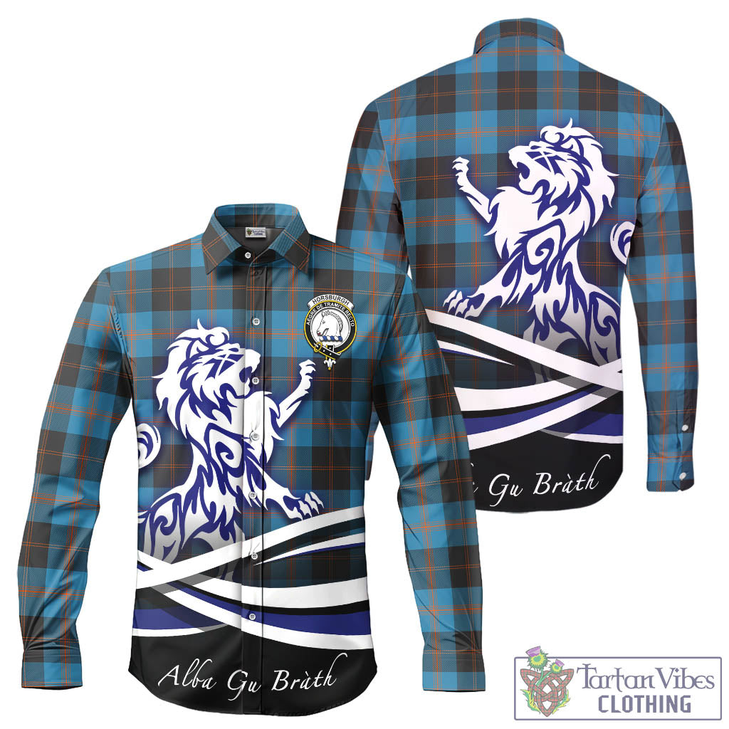 Horsburgh Tartan Long Sleeve Button Up Shirt with Alba Gu Brath Regal Lion Emblem - Tartan Vibes Clothing