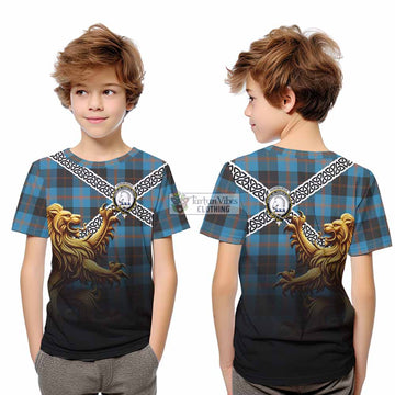 Horsburgh Crest Tartan Kid T-Shirt with Golden Lion Emblem Celtic Style - Tartan Vibes Clothing