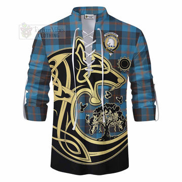 Horsburgh Tartan Ghillie Kilt Shirt with Family Crest Celtic Wolf Style - Tartan Vibes Clothing