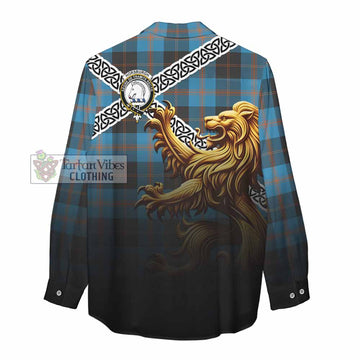 Horsburgh Crest Tartan Women's Casual Shirt with Golden Lion Emblem Celtic Style - Tartan Vibes Clothing