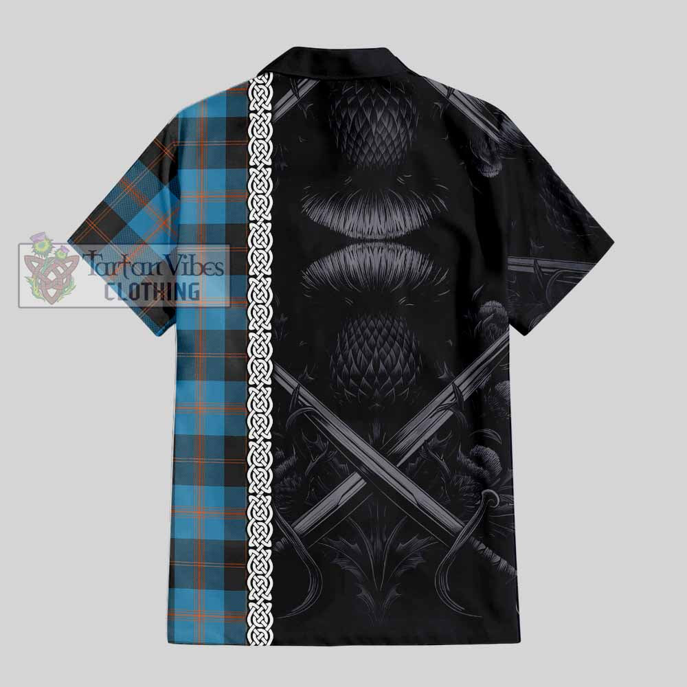 Horsburgh Tartan Hawaiian Shirt with Family Crest Cross Sword Thistle Celtic Vibes - Tartan Vibes Clothing
