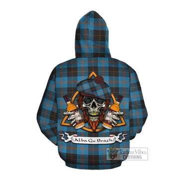 Horsburgh Tartan Cotton Hoodie with Family Crest and Bearded Skull Holding Bottles of Whiskey Pullover Hoodie - Tartan Vibes Clothing